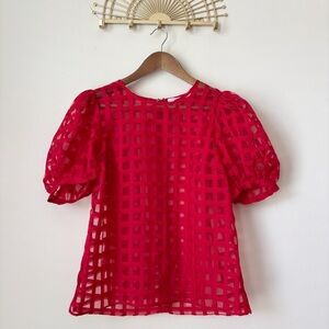 English Factory Windowpane Blouse Small Puff Sleeve Red